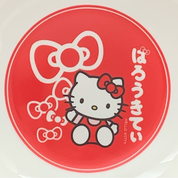 Hello Kitty 9” Ceramic Dinner Bowl Red & White Bows Japanese Letters - Picture 8 of 11